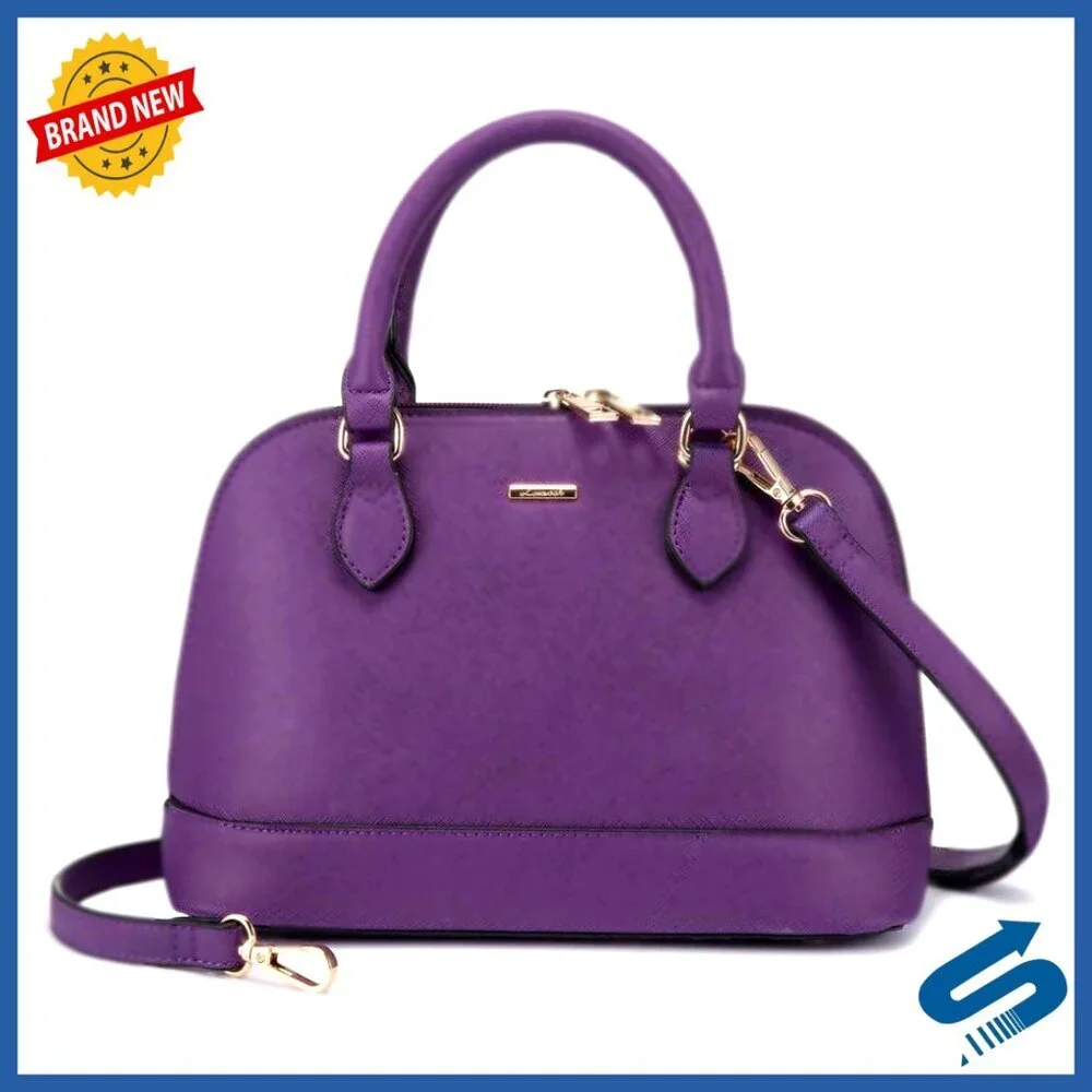 Small Vegan Leather Crossbody Satchel with Double Zip Top Handle